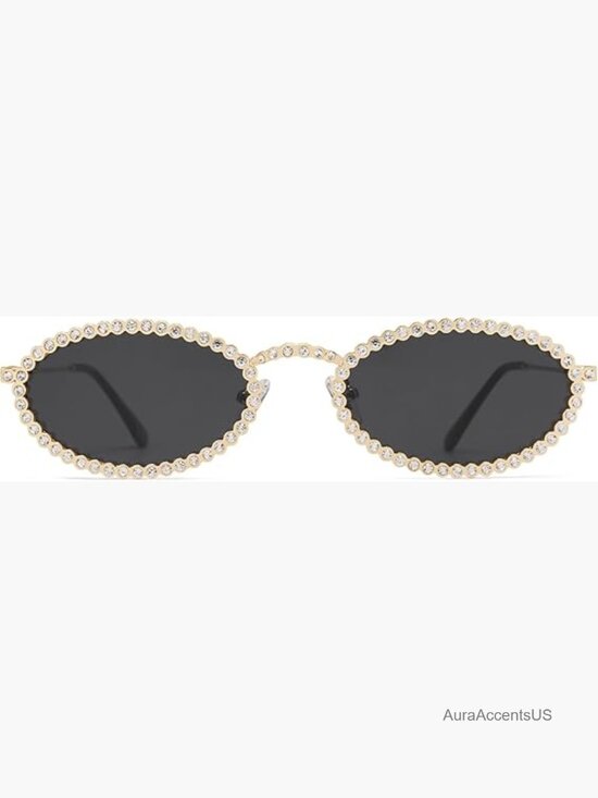Retro Oval Rhinestone Sunglasses for Women 90s Bling Hippie Disco Sun Glasses main image 4